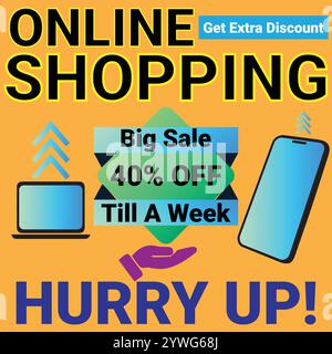 Shopping online Ottieni uno sconto extra grande sconto del 40% fino a Un banner settimanale Illustrazione Vettoriale