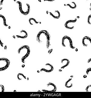 Motivo senza cuciture con simbolo di punto interrogativo disegnato a mano. Simbolo del punto interrogativo nero dello schizzo su sfondo bianco. Illustrazione vettoriale Illustrazione Vettoriale