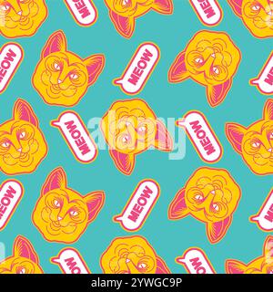 Schema Cat e meow senza cuciture. Ornamento di tessuto per bambini Illustrazione Vettoriale