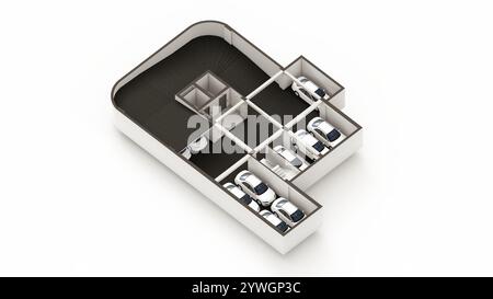 Rendering isometrico 3d degli interni del parcheggio sotterraneo Foto Stock