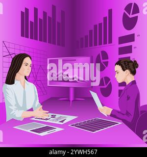 Condurre colloqui con le parti interessate per identificare e comprendere i problemi del processo decisionale. Illustrazione vettoriale del design piatto. Illustrazione Vettoriale