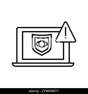 Icona della linea nera di rilevamento intrusioni. Elemento isolato vettoriale. Traccia modificabile. Illustrazione Vettoriale