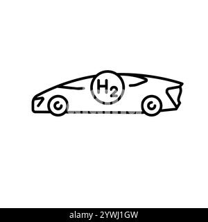 Icona della linea nera dell'automobile a idrogeno. Elemento isolato vettoriale. Traccia modificabile. Illustrazione Vettoriale