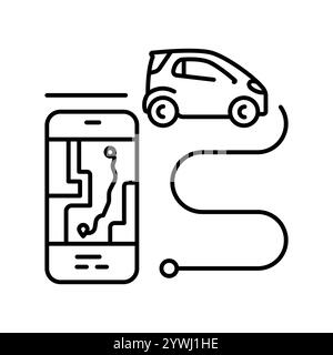 Icona della linea nera dei sistemi di trasporto intelligenti (ITS). Elemento isolato vettoriale. Traccia modificabile. Illustrazione Vettoriale