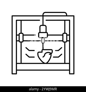 icona della linea nera per la stampa di organi 3d. Elemento isolato vettoriale. Traccia modificabile. Illustrazione Vettoriale