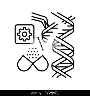 Icona della linea nera della terapia genica. Elemento isolato vettoriale. Traccia modificabile. Illustrazione Vettoriale