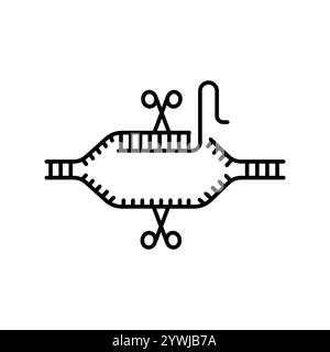 Icona linea nera CRISPR-cas9. Elemento isolato vettoriale. Traccia modificabile. Illustrazione Vettoriale