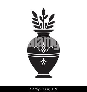 icona vaso di fiori , illustrazione della silhouette vettoriale in bianco e nero Illustrazione Vettoriale