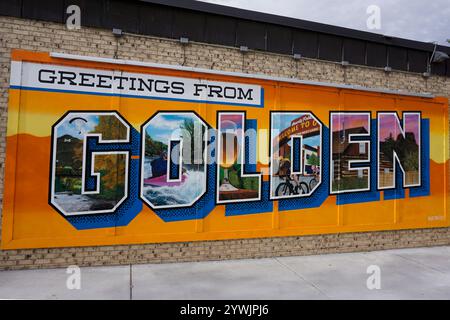 Saluti da Golden Sign a Golden, Colorado Foto Stock