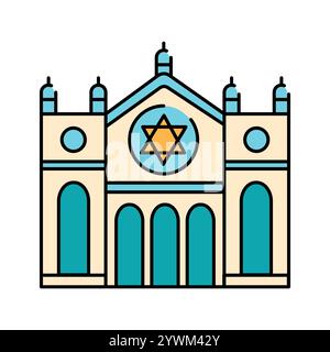 Icona a colori della sinagoga. Religione ebraica. Firma per pagina Web, app mobile, pulsante, logo. Pulsante isolato vettore. Traccia modificabile. Illustrazione Vettoriale