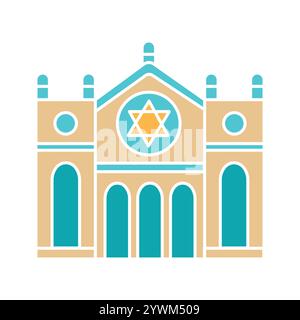 Icona a colori della sinagoga. Religione ebraica. Firma per pagina Web, app mobile, pulsante, logo. Pulsante isolato vettore. Traccia modificabile. Illustrazione Vettoriale