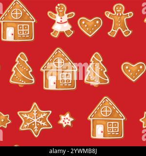 Modello vettoriale con biscotti al pan di zenzero Illustrazione Vettoriale
