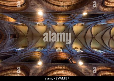 Cattedrale di San Magnus del XII secolo, la più antica cattedrale della Scozia e la più settentrionale cattedrale del Regno Unito a Kirkwall sulle Isole Orcadi Foto Stock