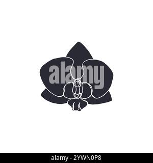 Silhouette nera del fiore di orchidea isolata su bianco Illustrazione Vettoriale