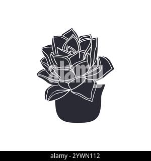 Set di silhouette nere di piante succulente in vaso isolate su bianco Illustrazione Vettoriale