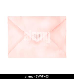 Graziosa busta rosa di san valentino per un'atmosfera festosa. Illustrazione digitale acquerello. Busta sigillata con un piccolo cuore isolato su sfondo bianco. F Foto Stock