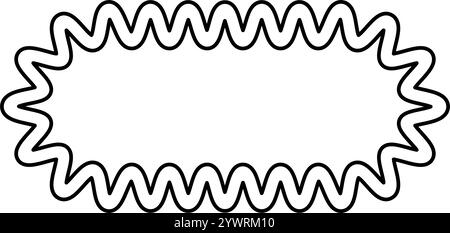 Rettangolo ovale con bordi ondulati. Forma rettangolare con bordi smerlati. Casella di testo, etichetta o modello etichetta vuoti. Illustrazione grafica vettoriale. Illustrazione Vettoriale