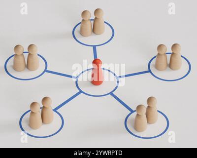 Gruppo di personaggi dei cartoni animati - concetto di social networking - illustrazione 3D.lavoro di squadra leader e successo.rendering 3D su sfondo bianco. Foto Stock