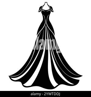 Abito Regal Flowing Gown per ragazze Modern Fashion Vector Art Design Illustrazione Vettoriale