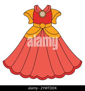 Abito Regal Flowing Gown per ragazze Modern Fashion Vector Art Design Illustrazione Vettoriale