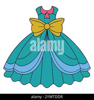 Abito Regal Flowing Gown per ragazze Modern Fashion Vector Art Design Illustrazione Vettoriale