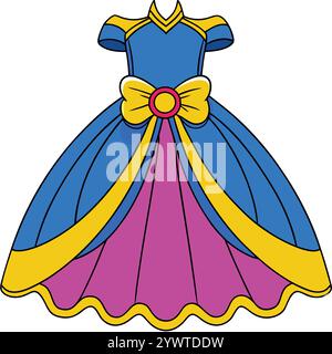 Abito Regal Flowing Gown per ragazze Modern Fashion Vector Art Design Illustrazione Vettoriale