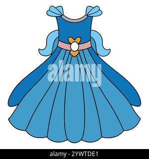 Abito Regal Flowing Gown per ragazze Modern Fashion Vector Art Design Illustrazione Vettoriale