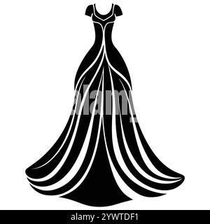 Abito Regal Flowing Gown per ragazze Modern Fashion Vector Art Design Illustrazione Vettoriale