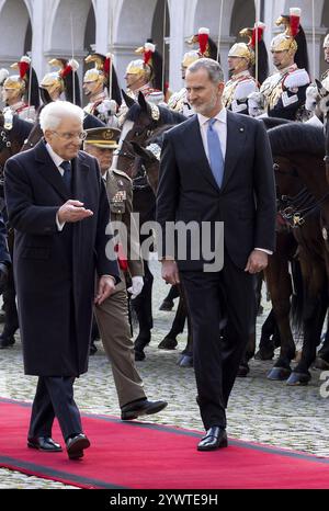 Il presidente italiano Sergio Mattarella incontra re Felipe vi al Palazzo del Quirinale a Roma, in Italia, l'11 dicembre 2024 durante la loro visita di stato in Italia. Foto di (EV) /ABACAPRESS. COM credito: Abaca Press/Alamy Live News Foto Stock