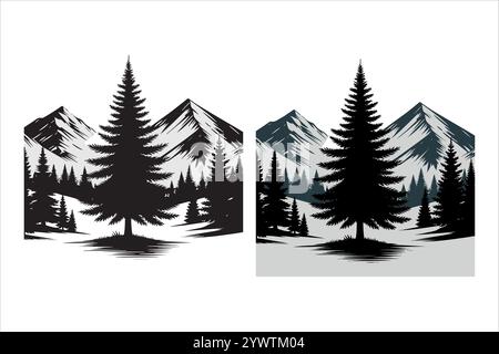 Splendidi design ad albero di silhouette Illustrazione Vettoriale