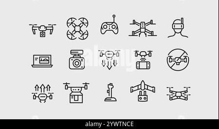 Set di icone di drone Illustrazione Vettoriale