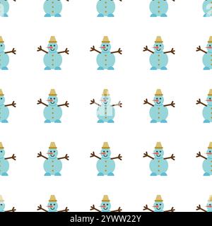 Motivo senza cuciture con pupazzo di neve in stile piatto. Illustrazione vettoriale Illustrazione Vettoriale