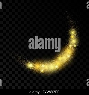 Onda chiara con effetto glitter dorato su sfondo scuro trasparente. Linee di turbolenza astratte. Illustrazione vettoriale Illustrazione Vettoriale