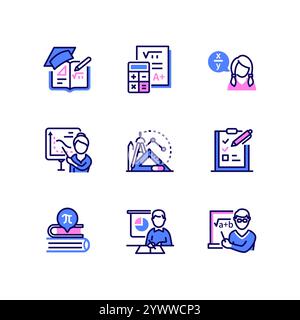 Apprendimento matematica - Set di icone di stile moderno Illustrazione Vettoriale