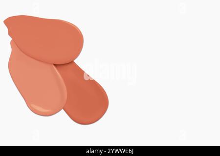 Composizione di strisci di fondazioni liquide in varie sfumature, tra cui toni chiari e scuri, isolati su uno sfondo chiaro. Foto Stock