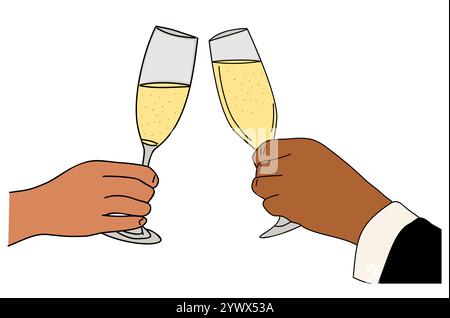 Due persone con bicchieri di champagne e brindisi Illustrazione Vettoriale