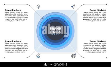 Modello infografico con icone e 4 opzioni o passaggi. Cerchio stratificato. Può essere utilizzato per layout del flusso di lavoro, diagrammi, banner, webdesign. Illustrati vettoriali Illustrazione Vettoriale