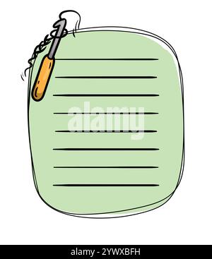 Modello di pagina blocco note colorato. Illustrazione vettoriale di un gancio a uncinetto, filettatura e utensili fatti a mano Illustrazione Vettoriale