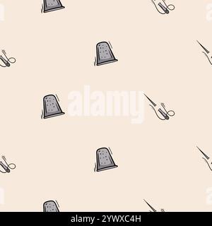 Senza cuciture con ago e tamburo. Sfondo vettoriale associato a lavori a mano. Illustrazione Vettoriale