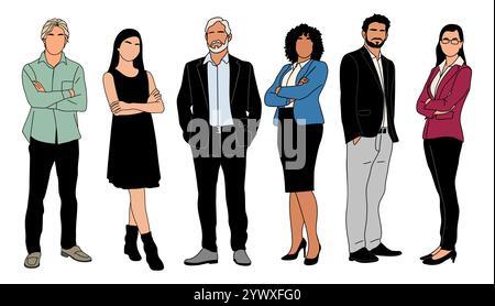 Uomini d'affari diversi, uomini e donne in piedi Illustrazione Vettoriale