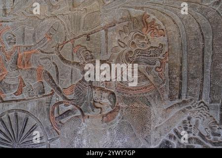 Cambodge, Cambogia, 2024-02-25, Siem Reap, Angkor Temple, Angkor VAT, Khmer, rovine, scultura, fotografia di Jean-Yves Bardin Foto Stock