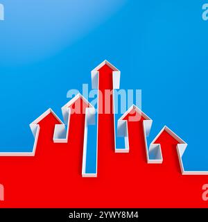 Frecce rosse rivolte verso l'alto che simboleggiano la crescita e il successo del 3d. Foto Stock