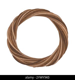 Una corona rotonda fatta di ramoscelli di legno. Decorazioni stagionali all'aperto e interni. Un modello per creare la tradizionale ghirlanda festiva di materiali organici. Susta Foto Stock
