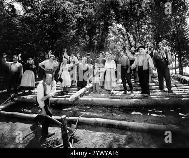 Karl Malden, Debbie Reynolds, Agnes Moorehead, Bryan Russell, Kim Charney, Carroll Baker, Tudor Owen, sul set del film western "How the West Was Won", MGM, 1962 Foto Stock