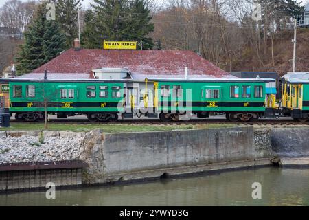 Port Stanley, Ontario Canada - Port Stanley. Terminal Rail, una ferrovia turistica, offre corse in treno tra Port Stanley e St. Thomas sulla vecchia Foto Stock