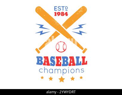 Logo Vector sport per baseball con pipistrelli e palla. Emblema vettoriale vintage per il baseball. Illustrazione Vettoriale