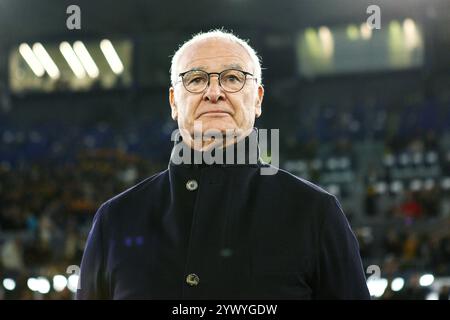 Roma, Italia. 12 dicembre 2024. Claudio Ranieri allenatore della Roma guarda durante la fase UEFA Europa League, League, partita di calcio 6 tra AS Roma e SC Braga il 12 dicembre 2024 allo Stadio Olimpico di Roma. Crediti: Federico Proietti / Alamy Live News Foto Stock