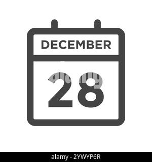 Dicembre 28 giorno del calendario o Data calendario per scadenza e appuntamento Illustrazione Vettoriale