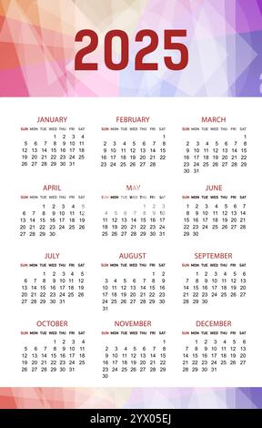 Un semplice calendario tascabile per il 2025. Calendario aziendale vettoriale. Illustrazione Vettoriale