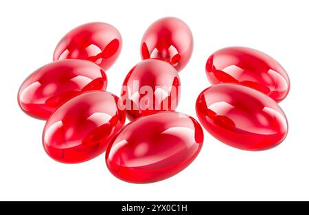 Capsule di gelatina morbida rossa. Rendering 3D isolato su sfondo bianco Foto Stock